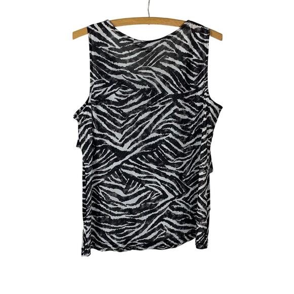 💰Chico's Zebra Print Tiered Aysemetrical Ruffled Sleeveless Blouse  2  US L/12 - Picture 3 of 6